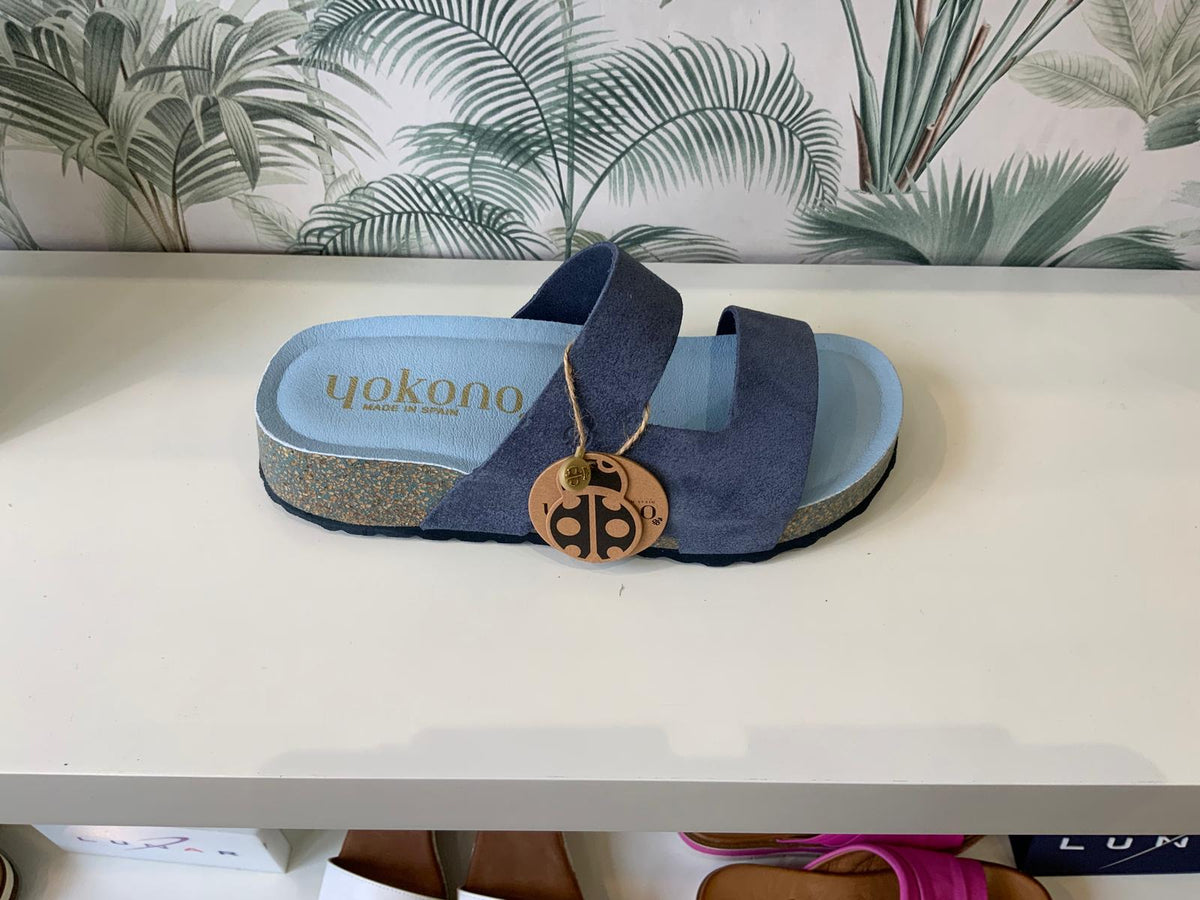 Yokono | LANKA-260 | Suede Platform Slip On Sandal | Iris Blue