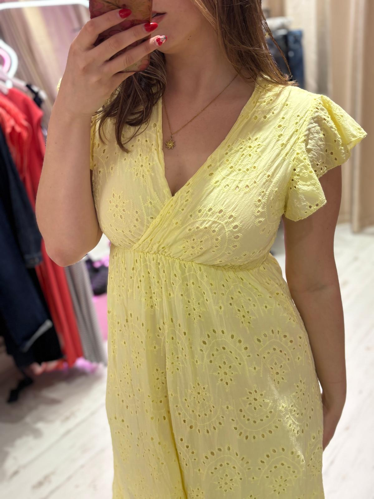 Broderie Anglaise Cotton Midaxi Dress | Yellow