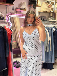 Polka Dot Silky Midi Dress | Pale Blue