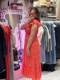 Broderie Anglaise Cotton Midaxi Dress | Coral