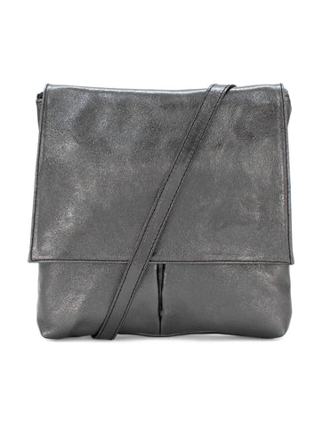 Metallic Leather 2 Pocket Cross Body Bag | Pewter