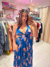 Hanna Halter Maxi Dress | Electric Blue Floral Print