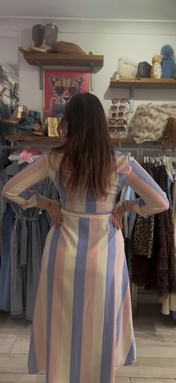Pastel Striped Midi Shirt Dress