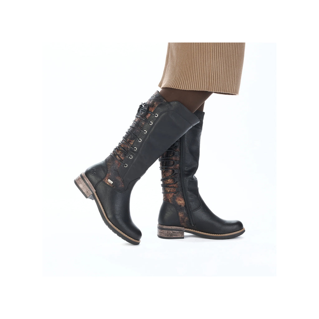 Rieker | 94694-00 Long Lace Back Boot | Black