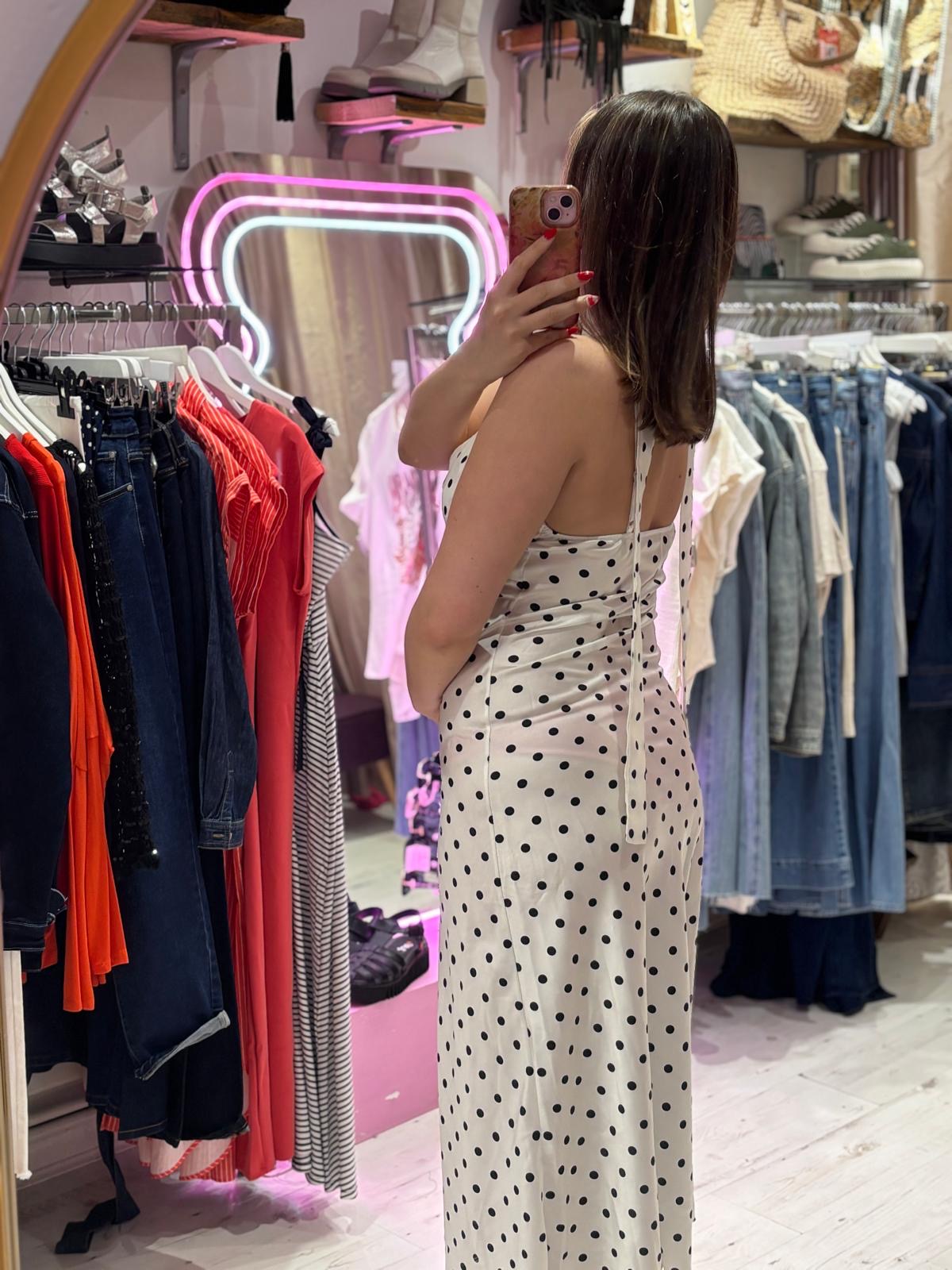 Polka Dot Silky Midi Dress | Pale Yellow