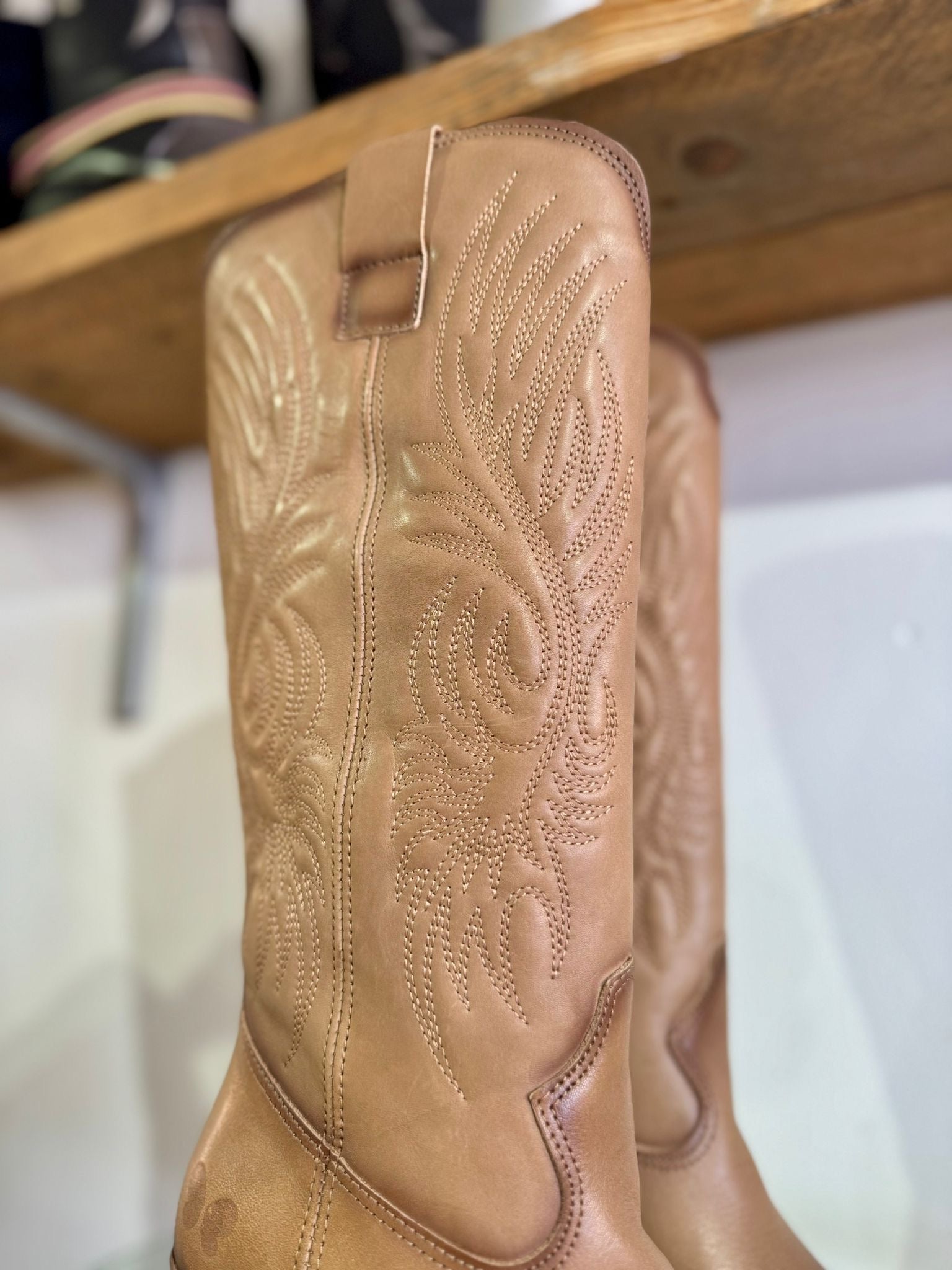 Long Heeled Leather Cowboy Boot | Tan