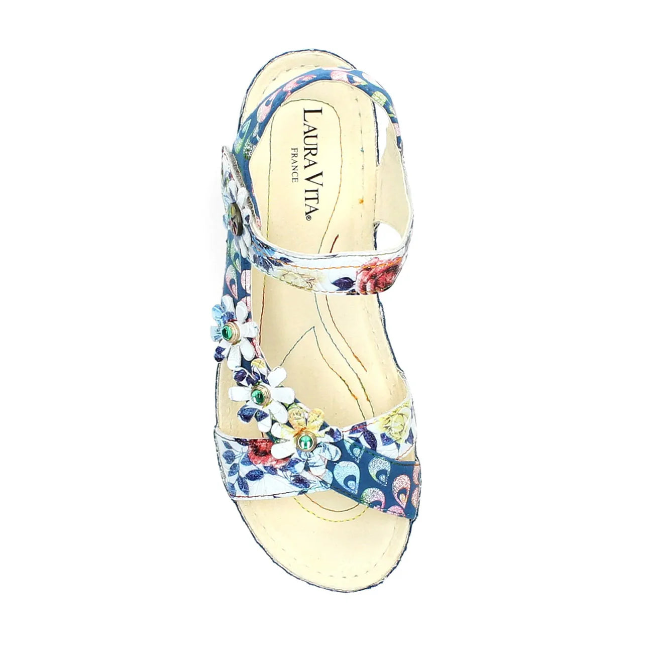 Laura Vita | Brcuelo 81 Floral Flat Sandal | Blue Multi