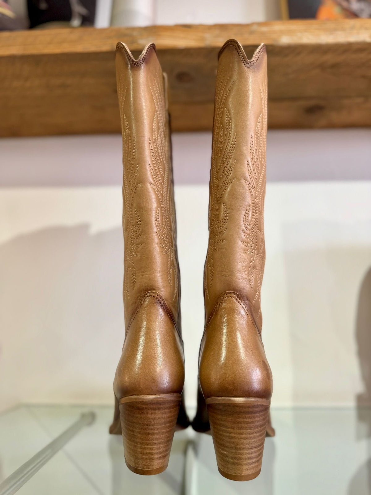 Felmini | Long Heeled Leather Cowboy Boot | Tan