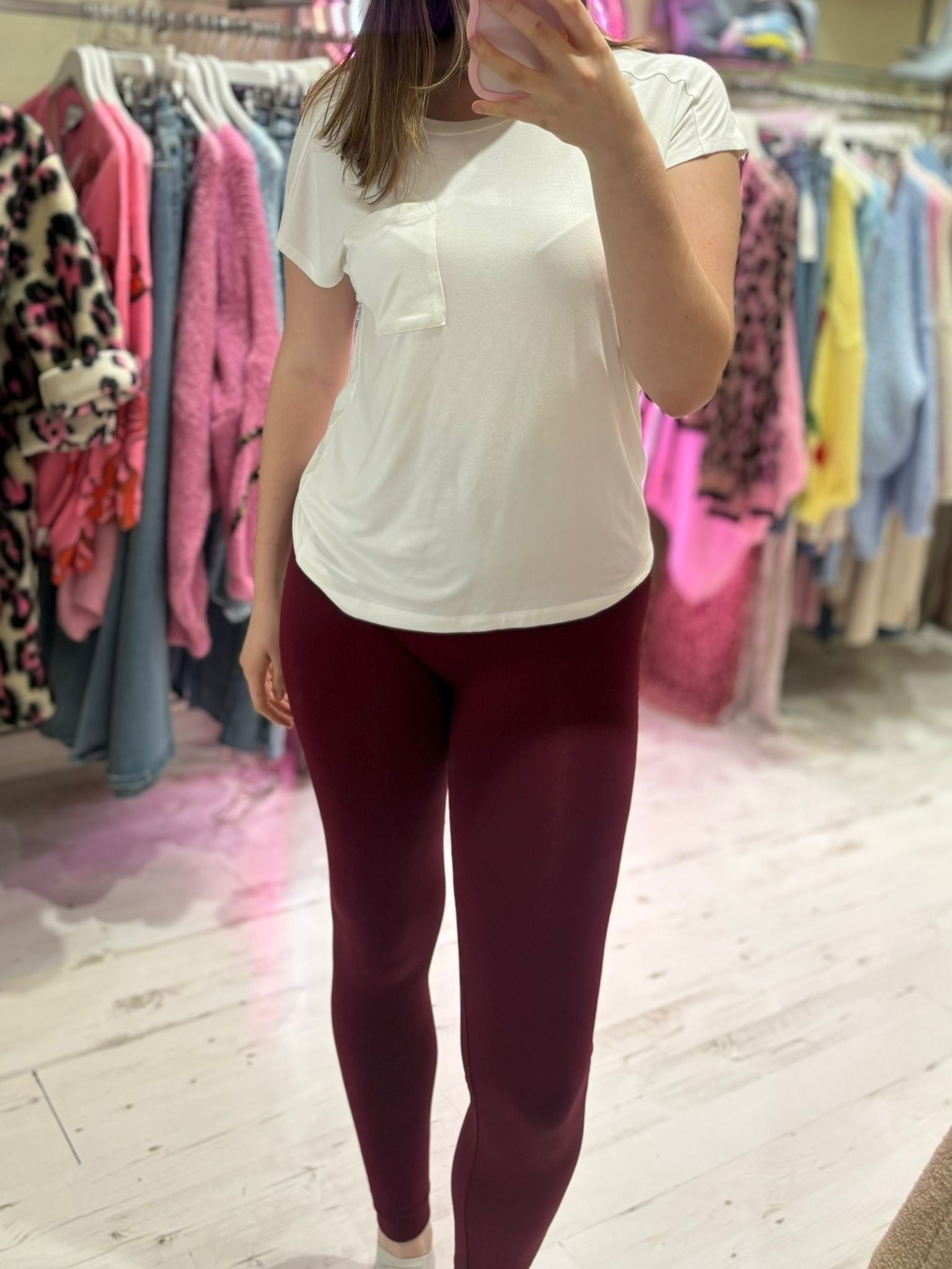 High Waisted Thermal Lined Seamless Leggings | Burgundy