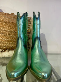 Felmini | Long Metallic Leather Cowboy Boot | Aqua