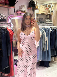 Polka Dot Silky Midi Dress | Pale Pink