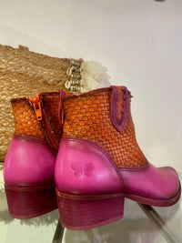 Felmini | Two Tone Leather Ankle Cowboy Boot | Pink/Orange