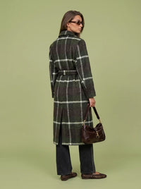 Belted Check Faux Wool Coat | Green