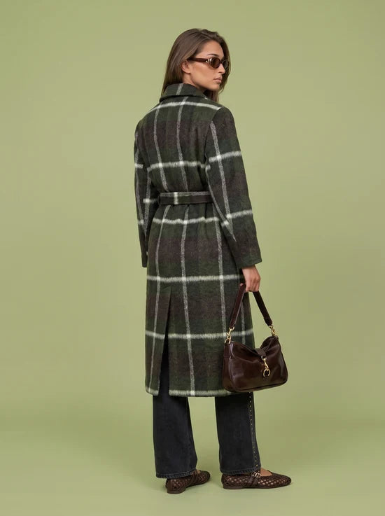 Belted Check Faux Wool Coat | Green