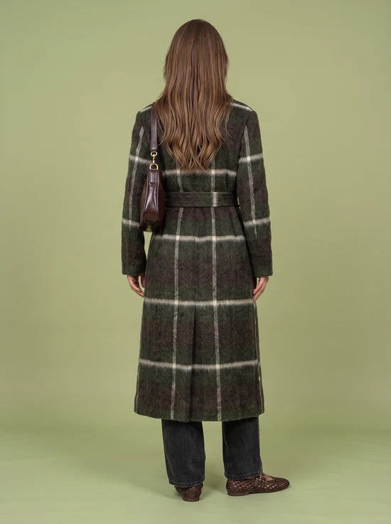 Belted Check Faux Wool Coat | Green