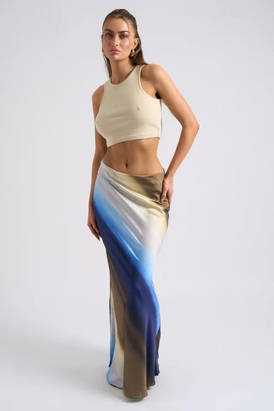 Ombre Bias Cut Maxi Skirt | Blue Multi