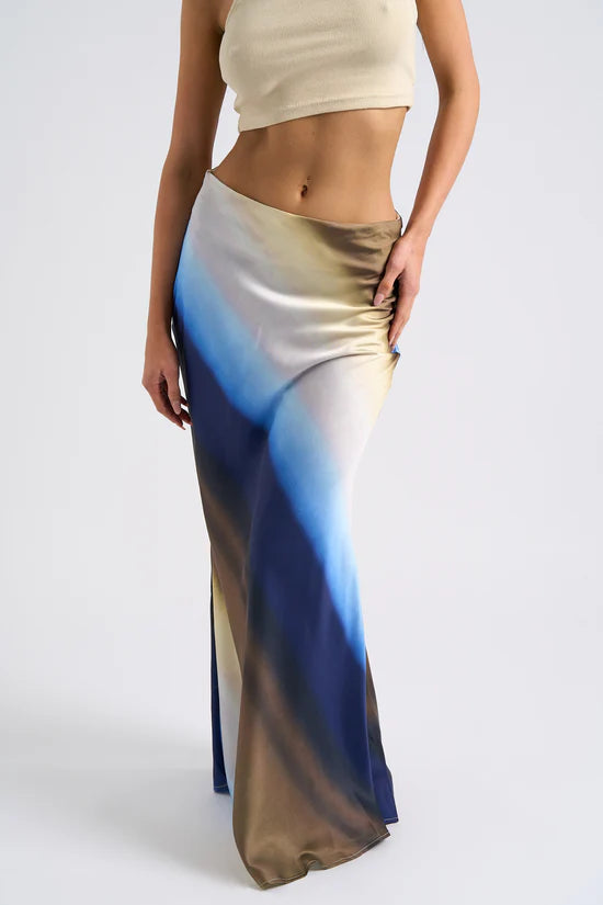 Ombre Bias Cut Maxi Skirt | Blue Multi