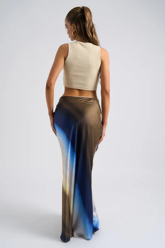 Ombre Bias Cut Maxi Skirt | Blue Multi