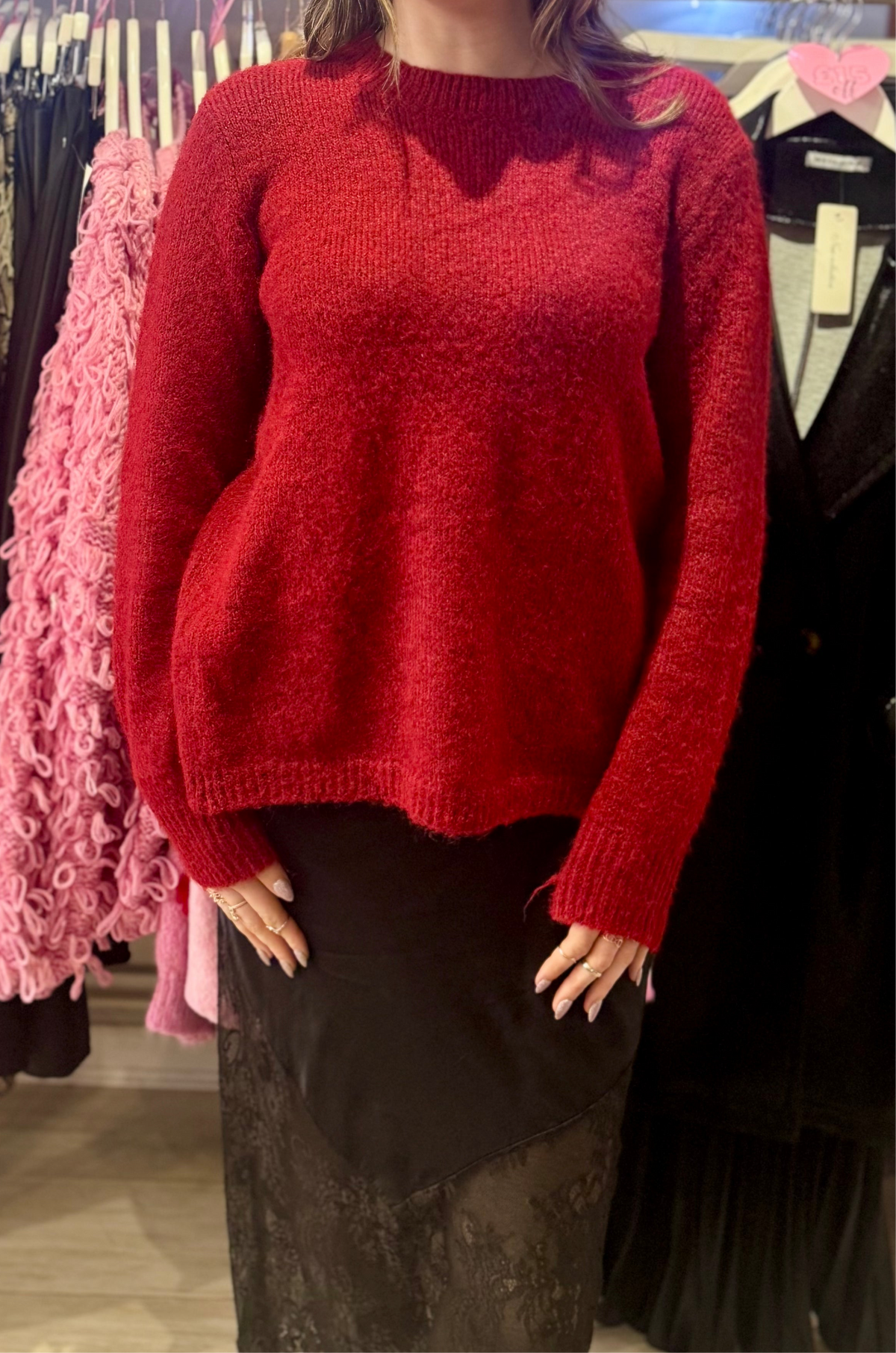 Sequin Bow Back Jumper | Deep Red