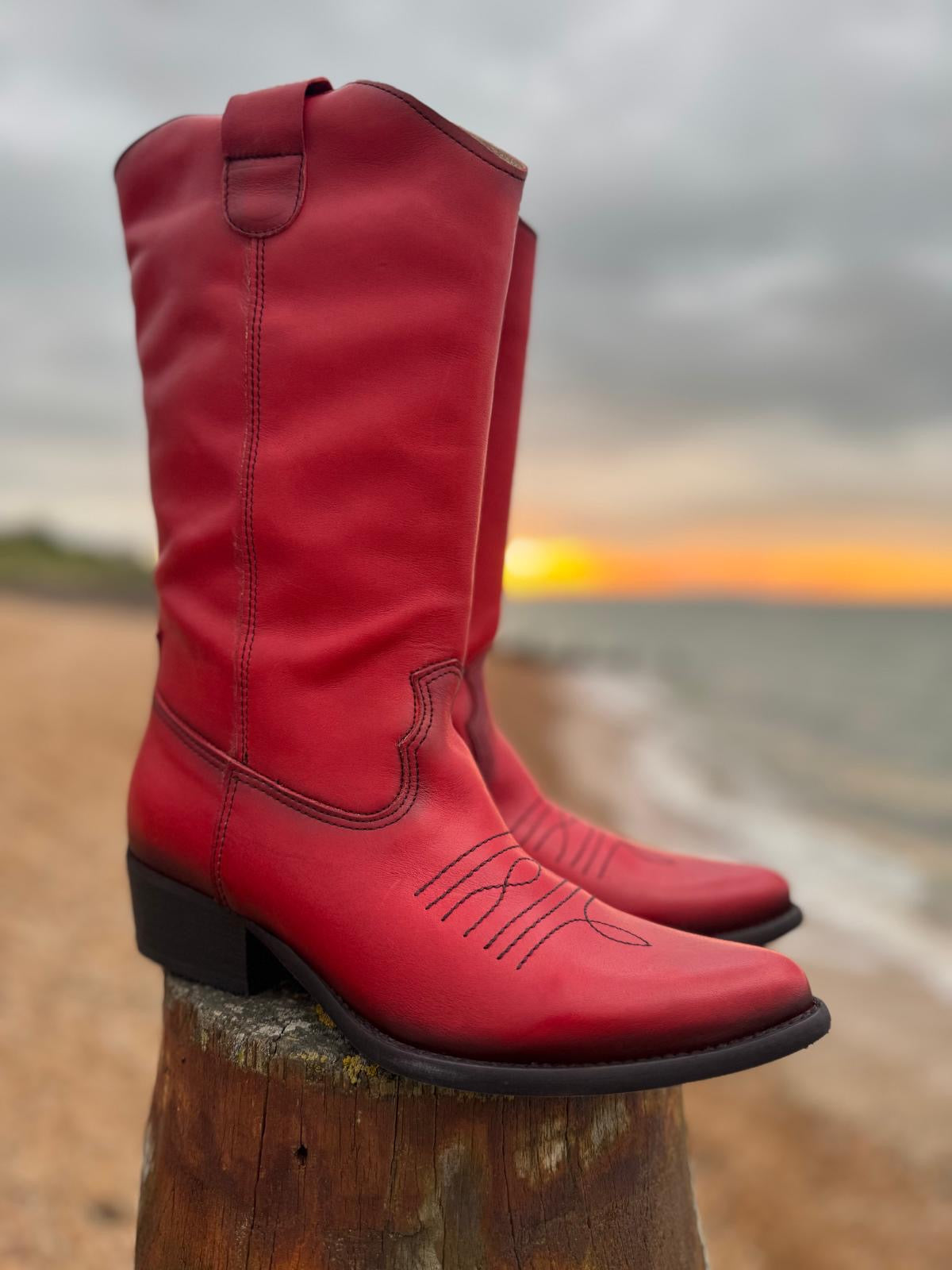 Felmini | Long Leather Cowboy Boot | Red