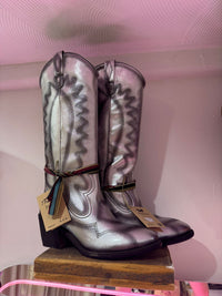 Felmini | Long Heeled Leather Cowboy Boot | Silver