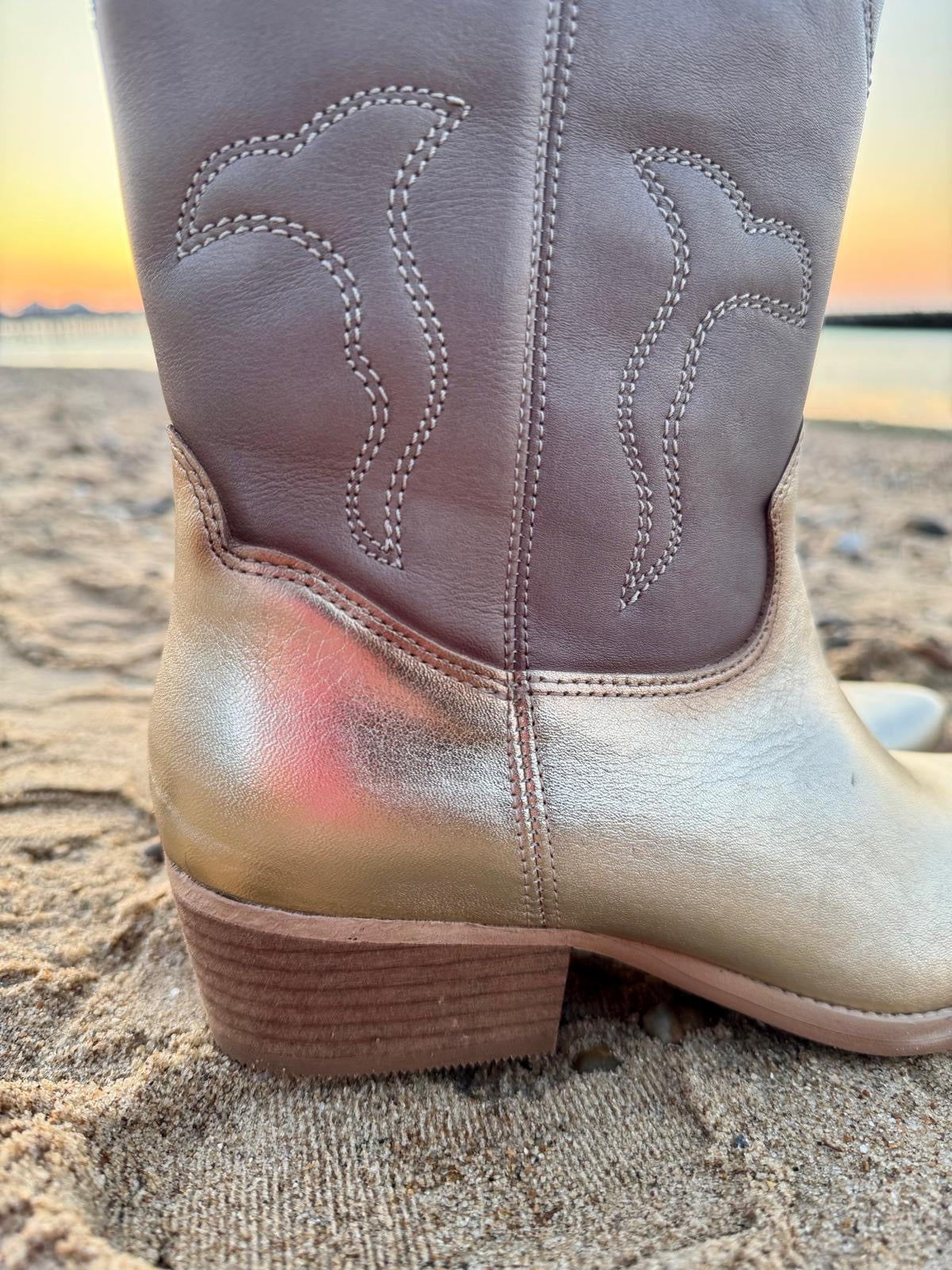 Felmini | Two Tone Cowboy Boots | Gold