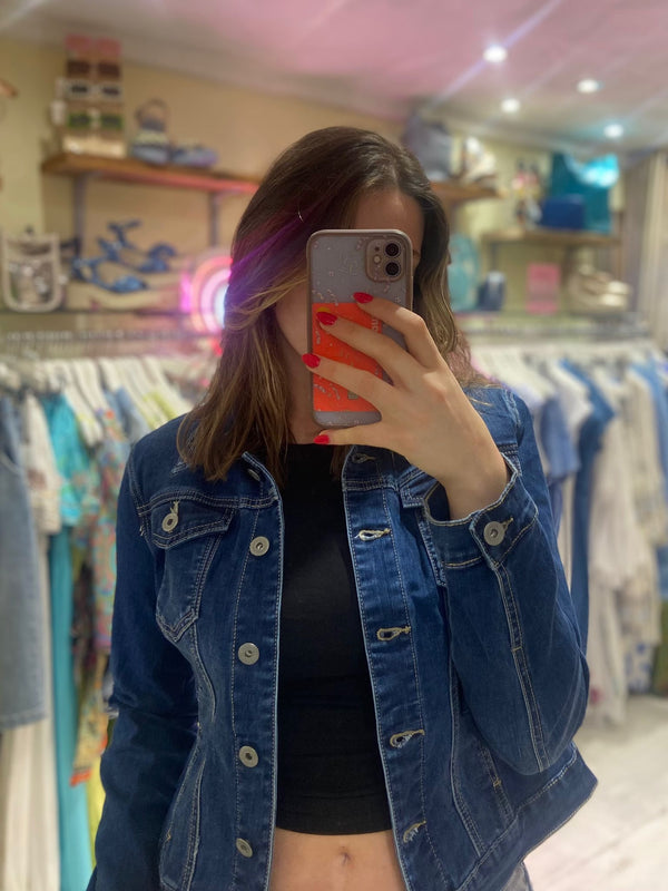 Denim Fitted Stretch Jacket | Indigo Wash