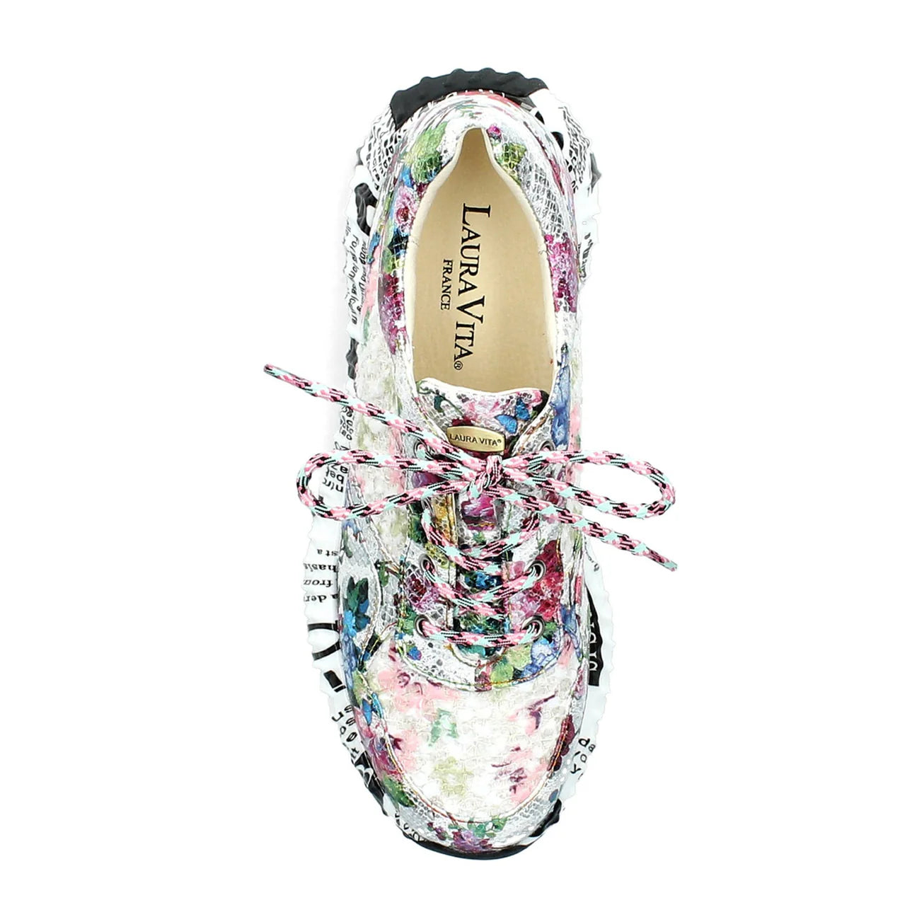 Laura Vita | Burton 05 Sequin Floral Trainer | White Multi