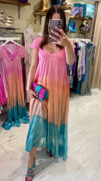 Jasmine Ombre Shimmer Maxi Dress | Pink/Blue Multi