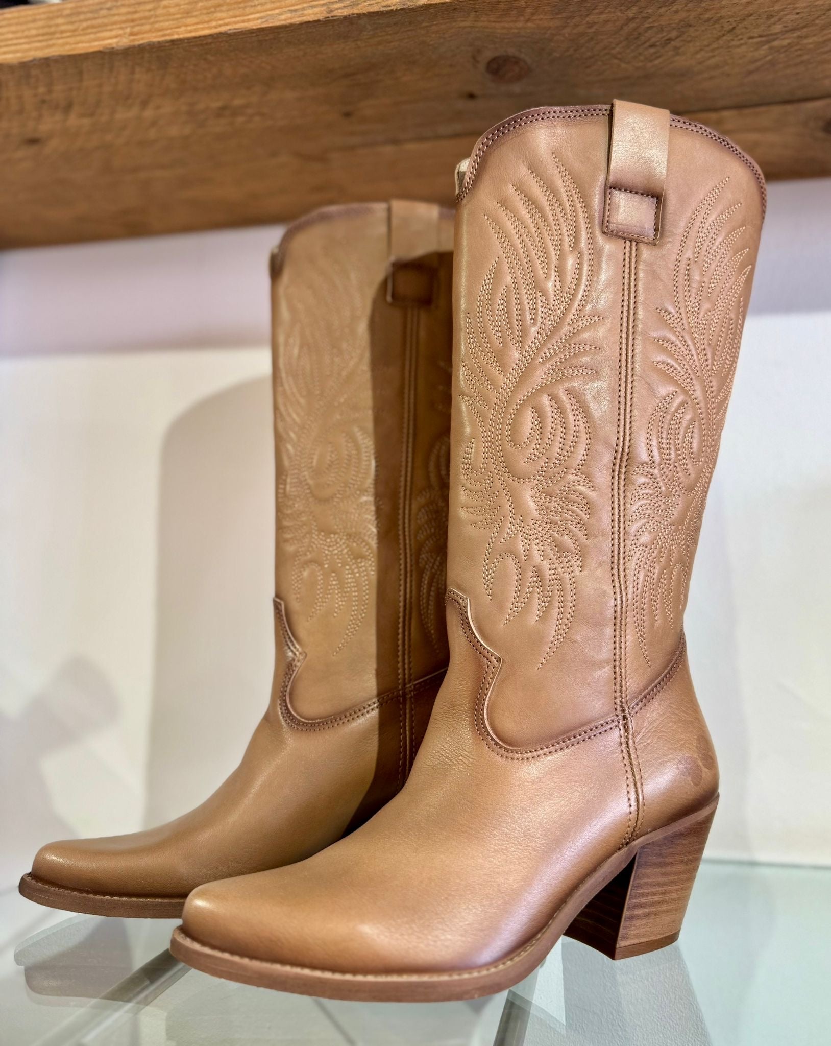 Long Heeled Leather Cowboy Boot | Tan