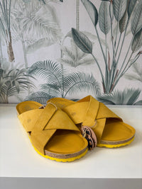 Yokono | ONLY-300 | Suede Cross Strap Slip On Sandal | Mustard Yellow