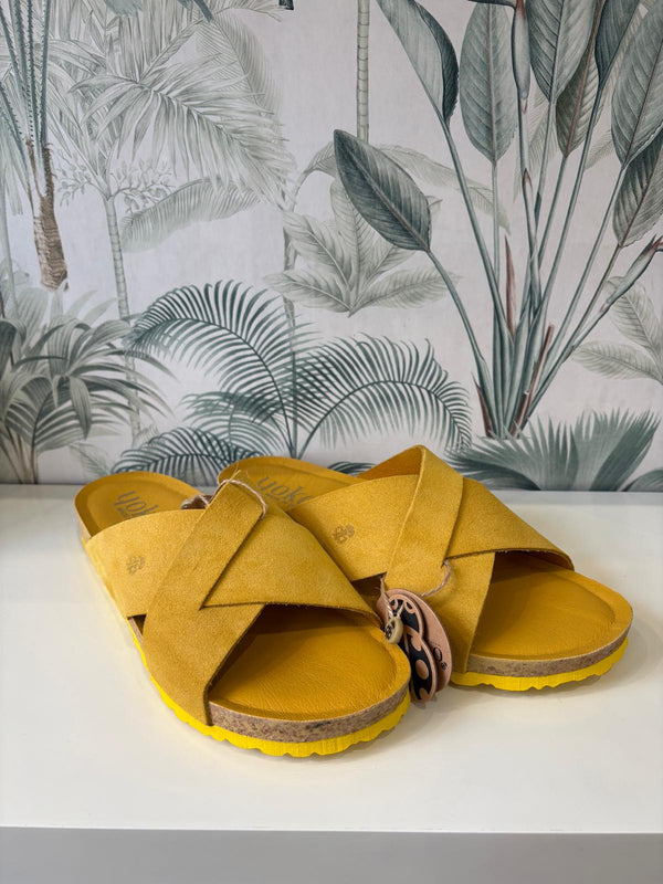 Yokono | ONLY-300 | Suede Cross Strap Slip On Sandal | Mustard Yellow