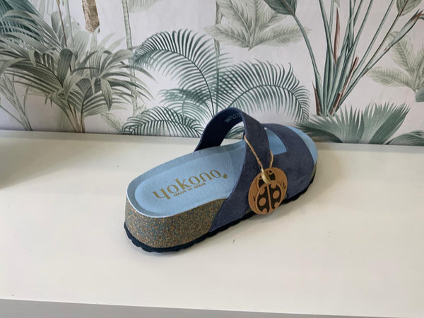 Yokono | LANKA-260 | Suede Platform Slip On Sandal | Iris Blue