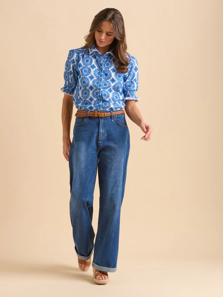Wide Leg Turn Up Jeans | Blue