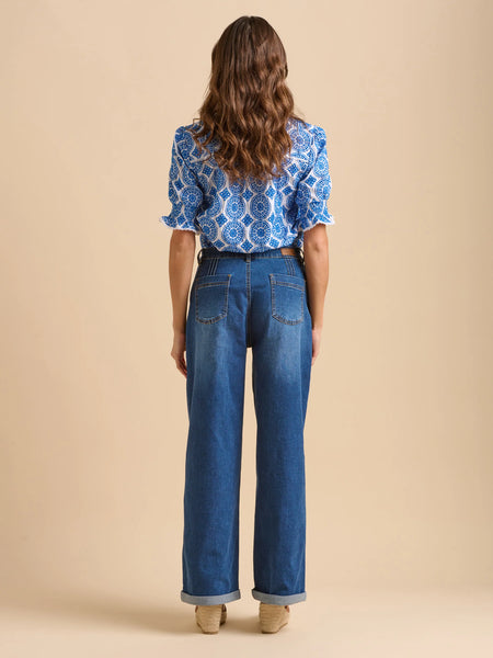 Wide Leg Turn Up Jeans | Blue