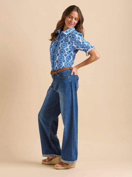 Wide Leg Turn Up Jeans | Blue