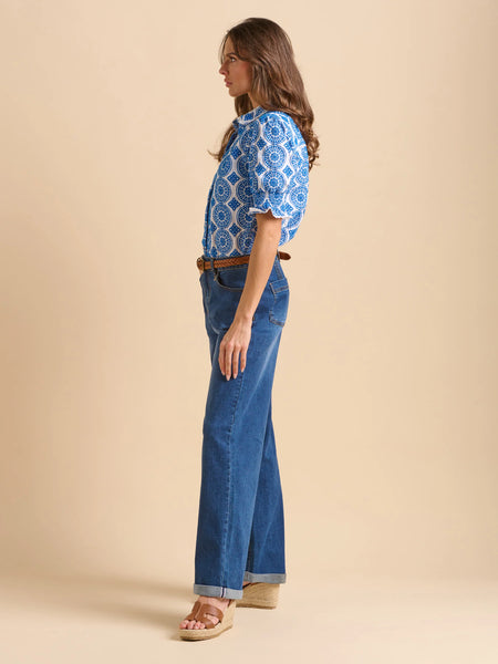 Wide Leg Turn Up Jeans | Blue