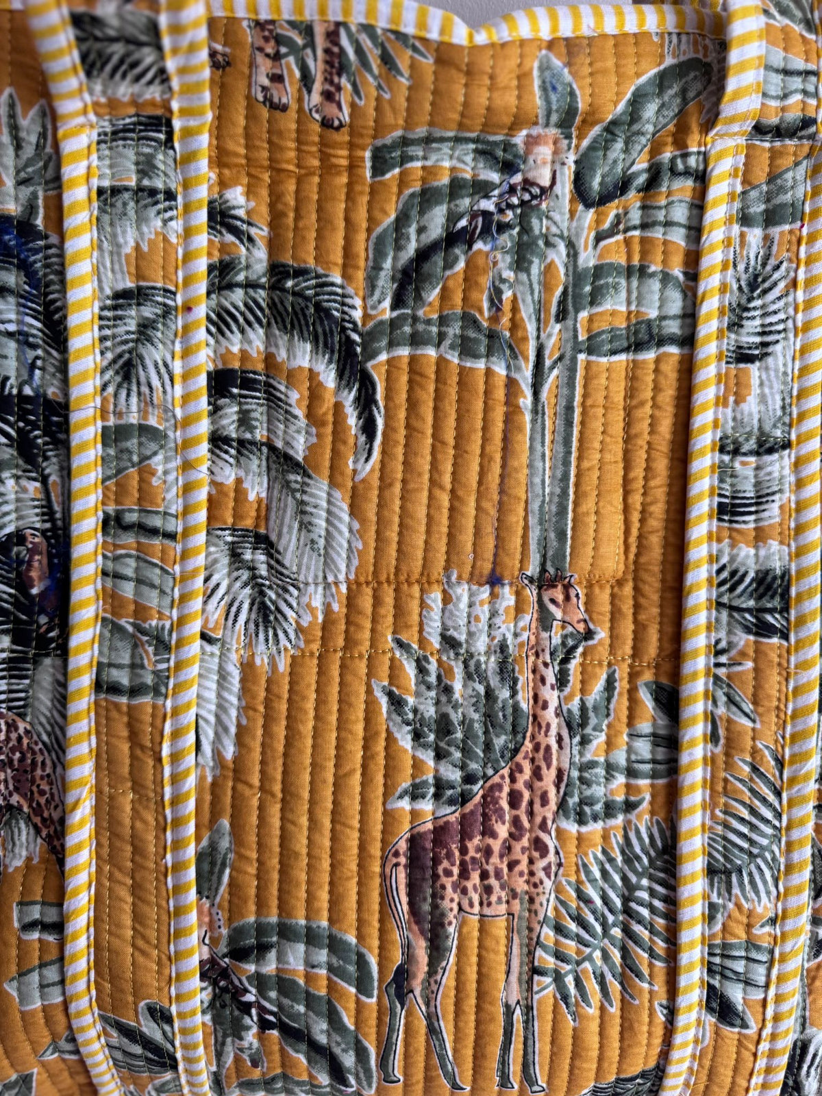 Boho Cotton Quilted Large Tote Bag | Mustard Wild Animal