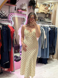 Polka Dot Silky Midi Dress | Pale Yellow