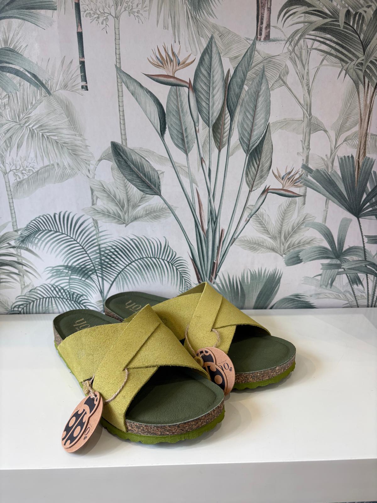 Yokono | ONLY-300 | Suede Cross Strap Slip On Sandal | Pistachio