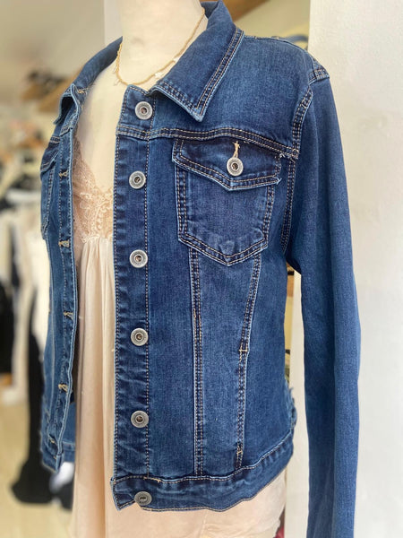 Denim Fitted Stretch Jacket | Indigo Wash