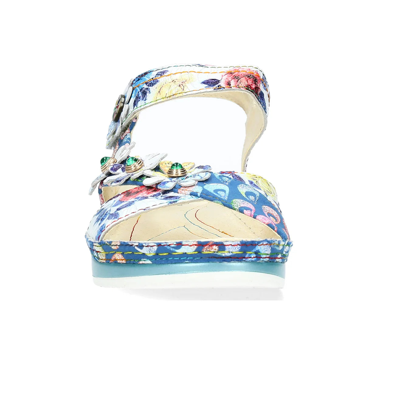 Laura Vita | Brcuelo 81 Floral Flat Sandal | Blue Multi