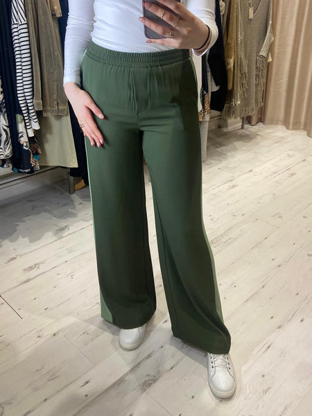 Wide Leg Side Stripe Trousers | Olive Green