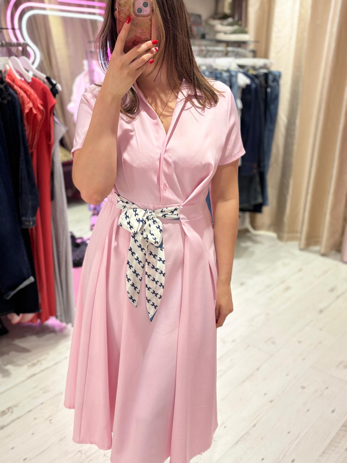 Retro Inspired Shirt Dress with Tie | Light Pink