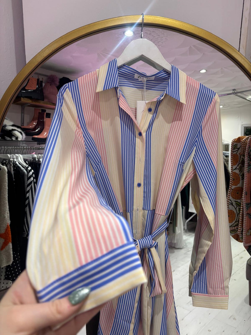 Pastel Striped Midi Shirt Dress