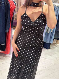 Polka Dot Silky Midi Dress | Black and White