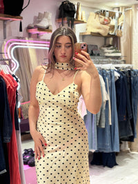 Polka Dot Silky Midi Dress | Pale Yellow