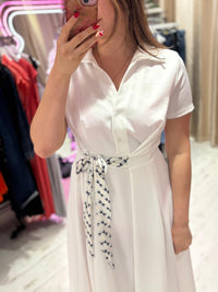 Retro Inspired Shirt Dress with Tie | White