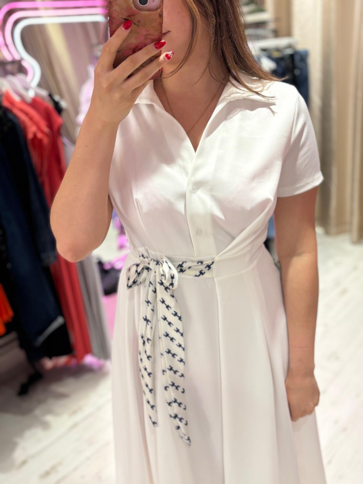 Retro Inspired Shirt Dress with Tie | White