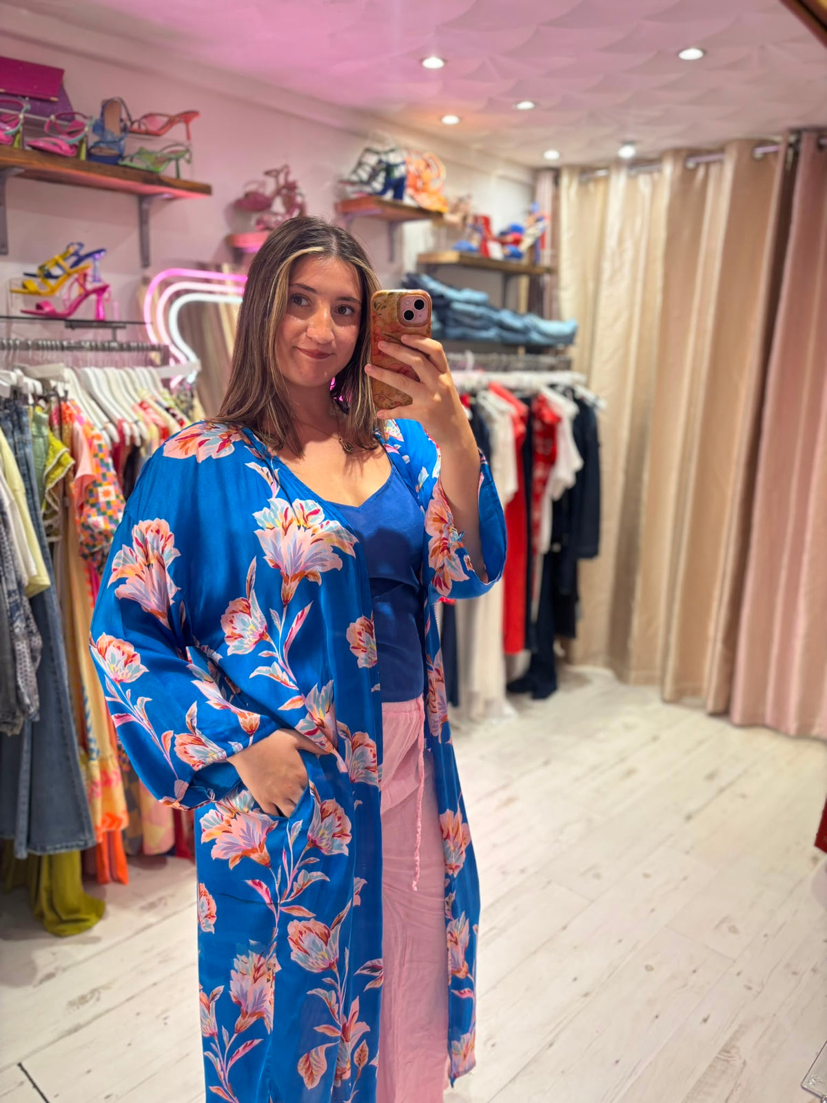 Kira Maxi Kimono | Electric Blue Floral Print